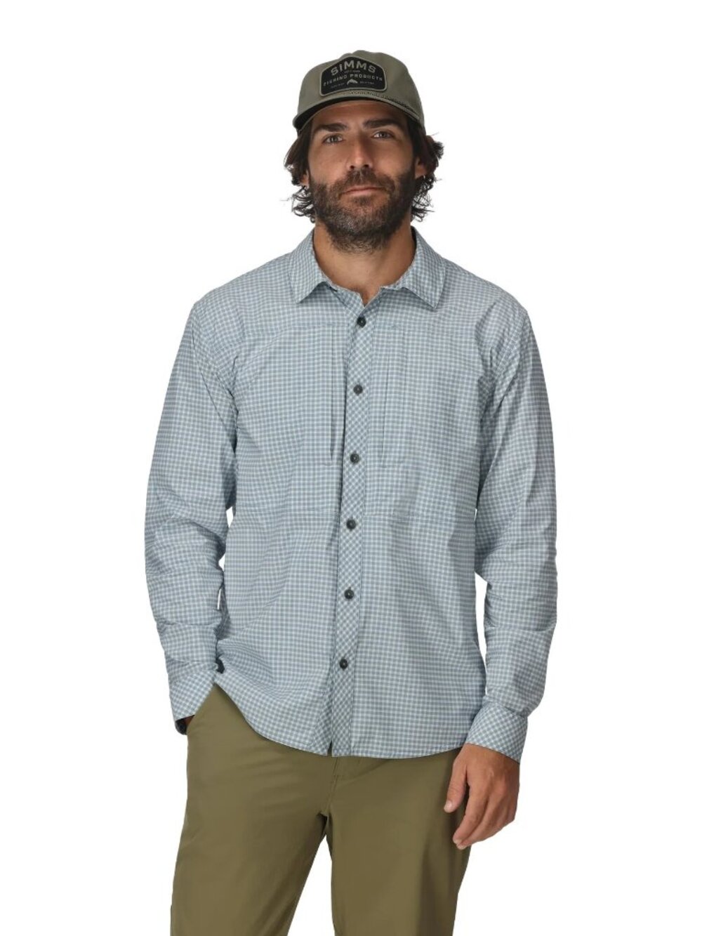 Simms Stone Cold LS Fishing Shirt Size L EUC UPF 50 Performance